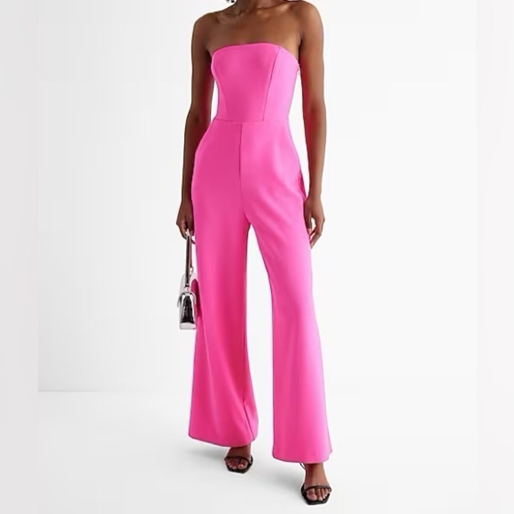 Worn once 💓 Express Vibrant Pink Strapless Jumpsuit